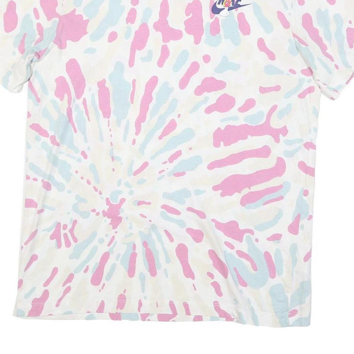 NIKE Womens White & Pink Tie Dye Graphic T-Shirt M Short Sleeve Crew Neck Sports
