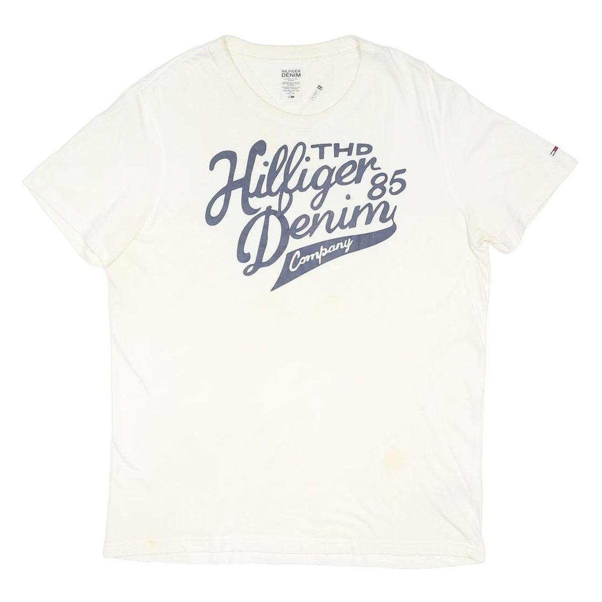 TOMMY HILFIGER Mens White Crew Neck Graphic T-Shirt XL Cotton Blend Casual