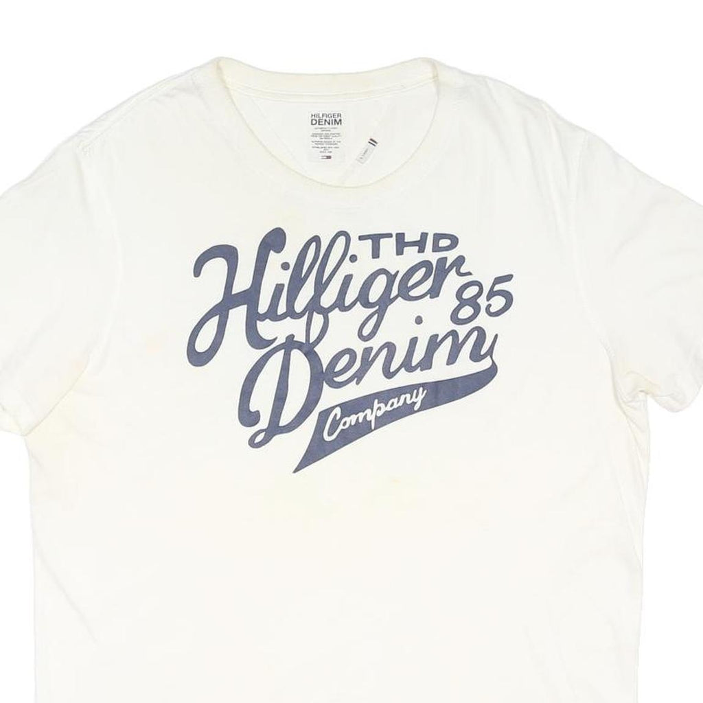 TOMMY HILFIGER Mens White Crew Neck Graphic T-Shirt XL Cotton Blend Casual