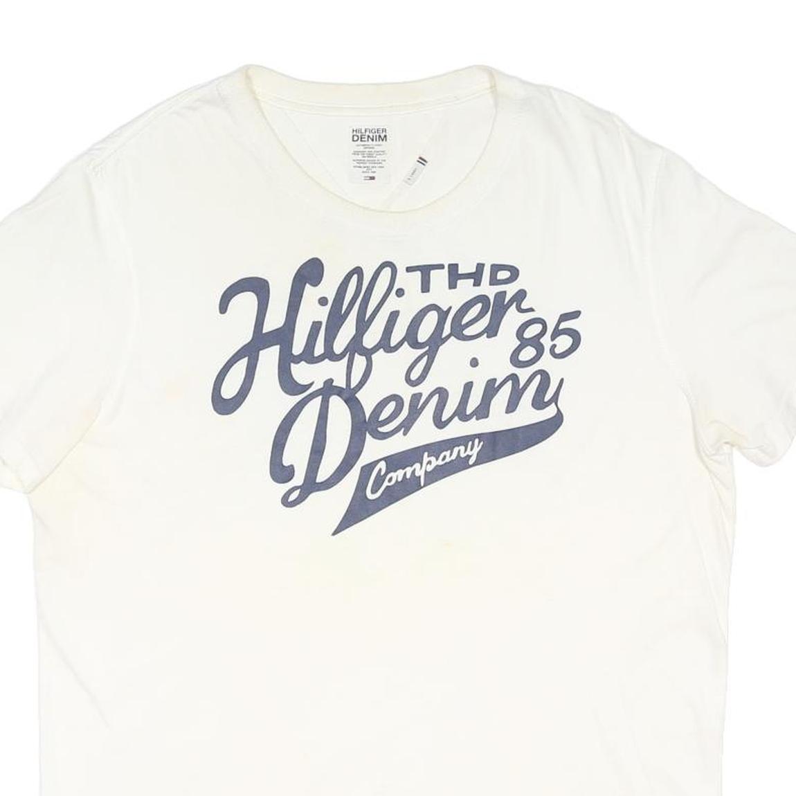 TOMMY HILFIGER Mens White Crew Neck Graphic T-Shirt XL Cotton Blend Casual