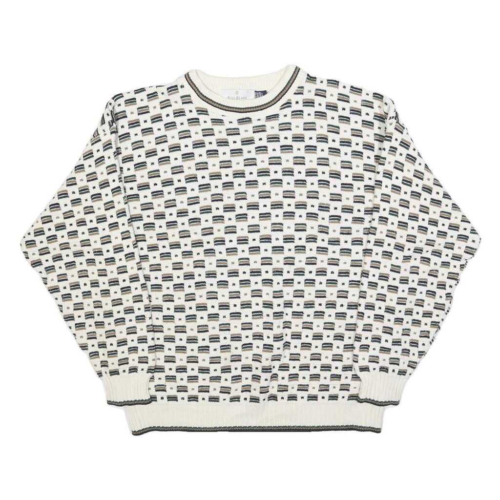 BILL BLASS Mens Beige Patterned Cotton Blend Crew Neck Basic Knit Jumper L