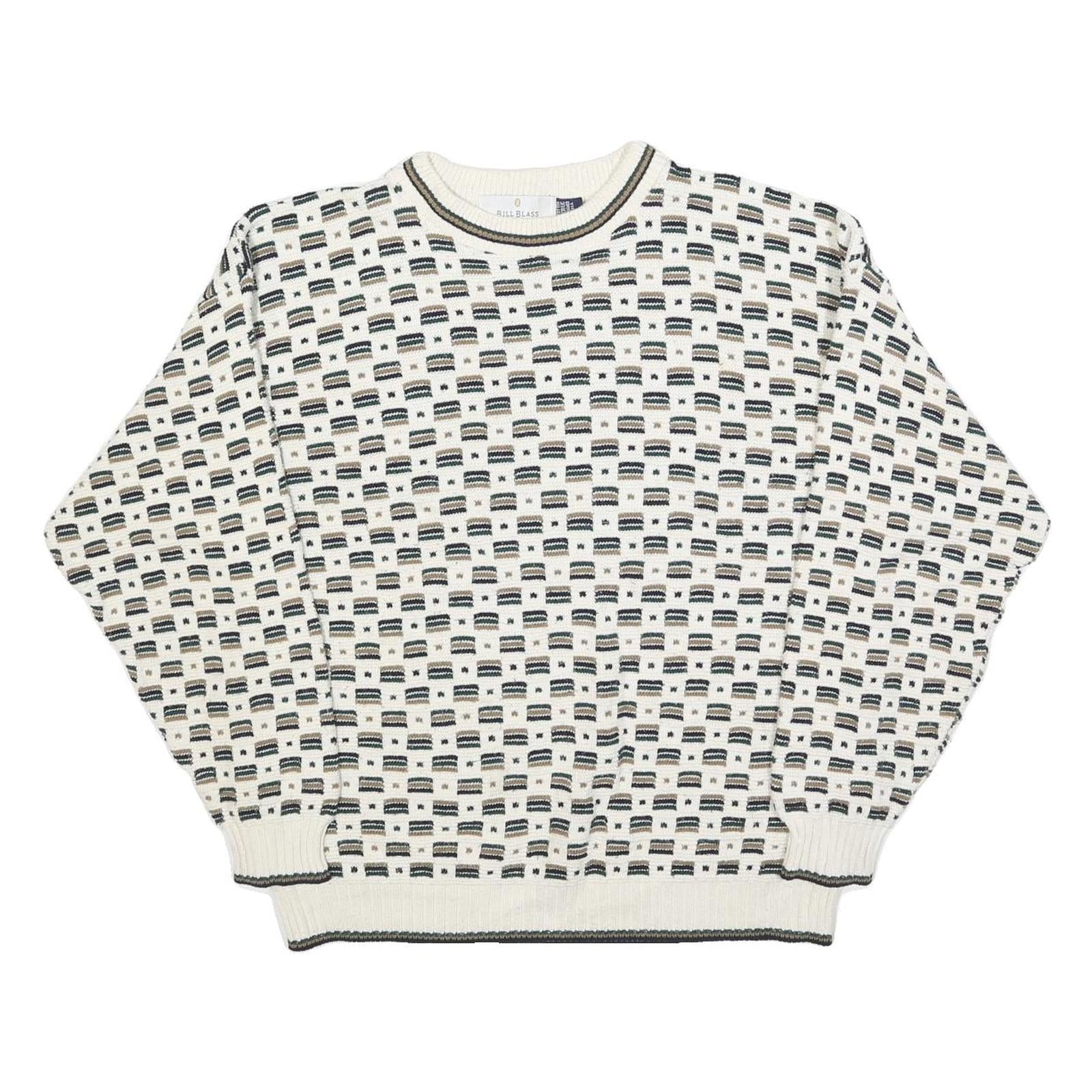 BILL BLASS Mens Beige Patterned Cotton Blend Crew Neck Basic Knit Jumper L