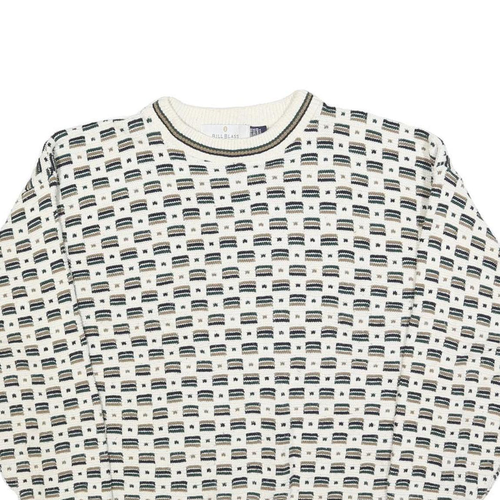 BILL BLASS Mens Beige Patterned Cotton Blend Crew Neck Basic Knit Jumper L