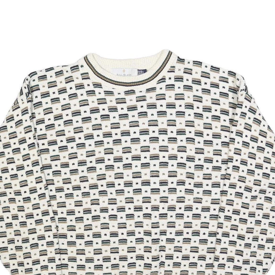 BILL BLASS Mens Beige Patterned Cotton Blend Crew Neck Basic Knit Jumper L