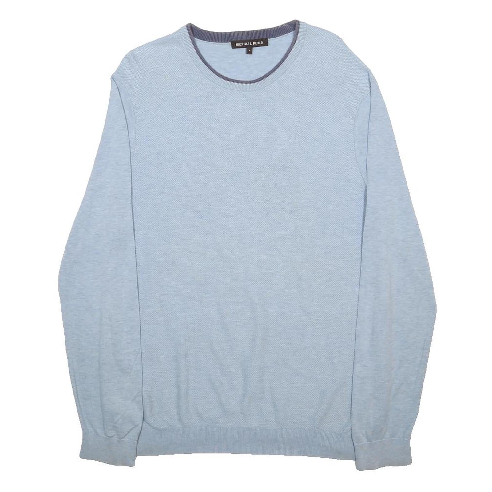 MICHAEL KORS Mens Blue Plain Crew Neck Basic Knit Jumper M Cotton Blend Casual