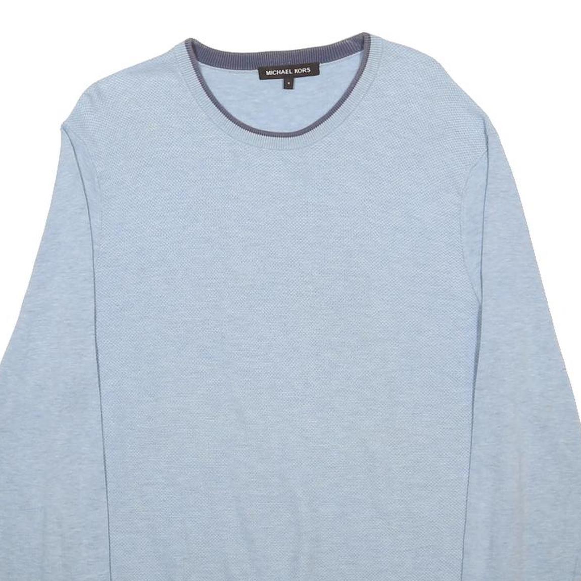 MICHAEL KORS Mens Blue Plain Crew Neck Basic Knit Jumper M Cotton Blend Casual