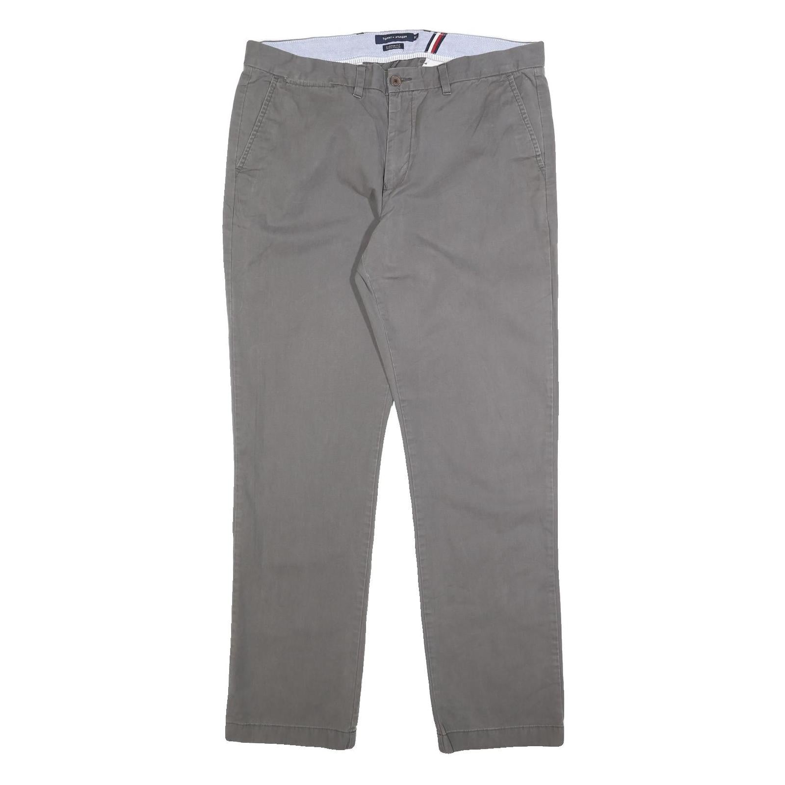 TOMMY HILFIGER Mens Cotton Blend Grey Regular Fit Straight Trousers W36 L34