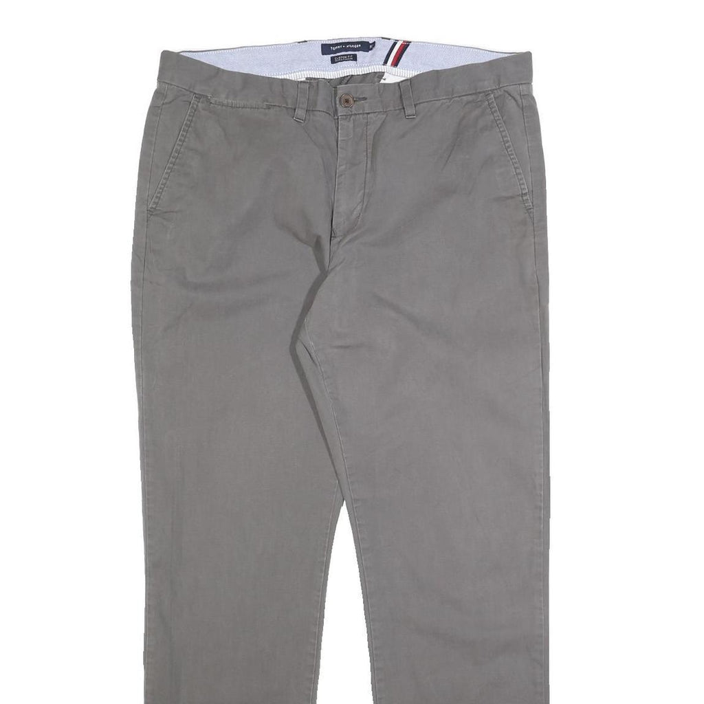 TOMMY HILFIGER Mens Cotton Blend Grey Regular Fit Straight Trousers W36 L34