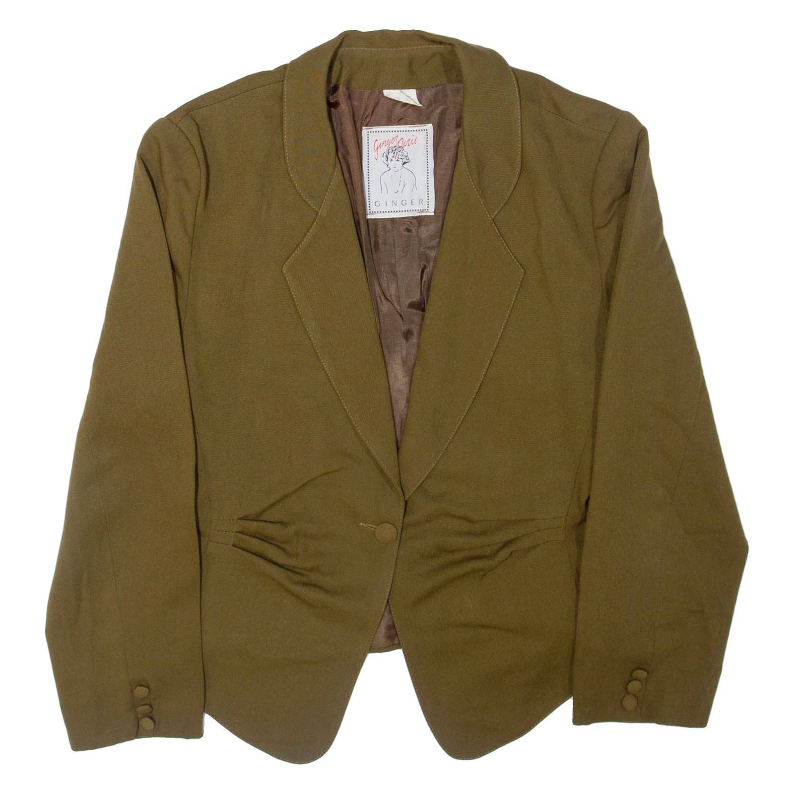 GINGER Womens Blazer Jacket Green Wool S