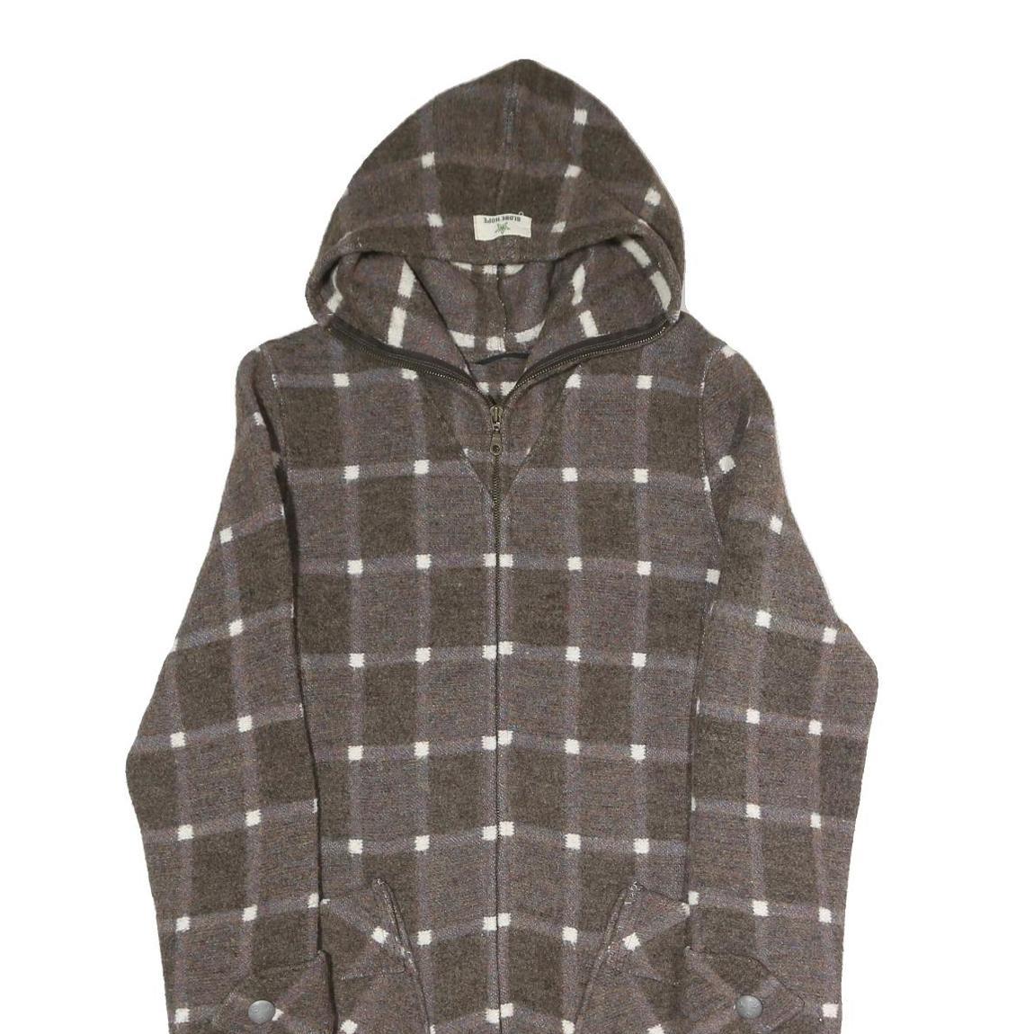 GLOBE HOPE Womens Brown & Grey Outdoor Check Hooded Jacket S Cotton Blend Woven