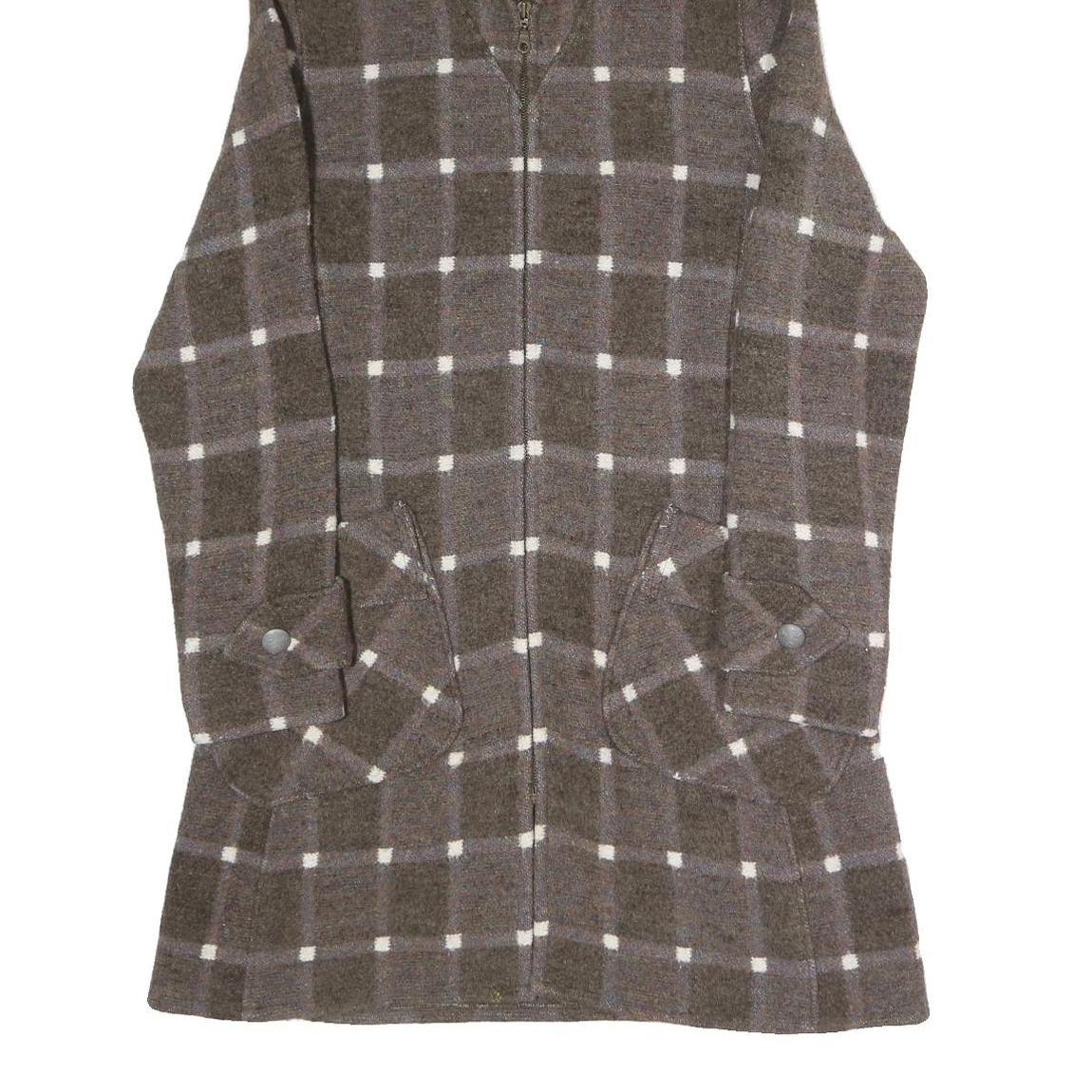 GLOBE HOPE Womens Brown & Grey Outdoor Check Hooded Jacket S Cotton Blend Woven