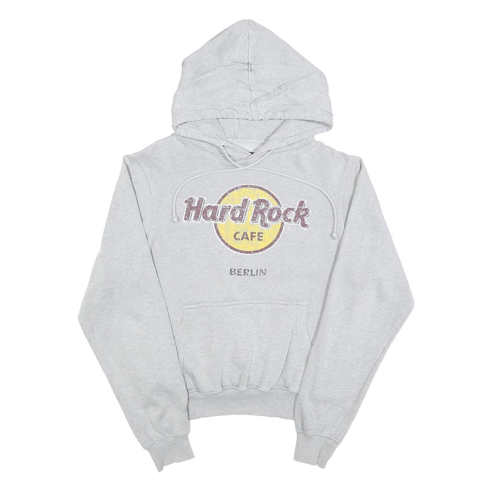 HARD ROCK CAFE Womens Grey Hoodie S Retro Logo Pullover Hooded Sweatshirt