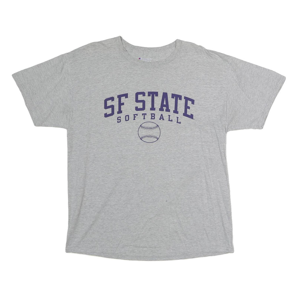 CHAMPION Mens Grey SF State Softball Graphic T-Shirt L Crew Neck Short Sleeve