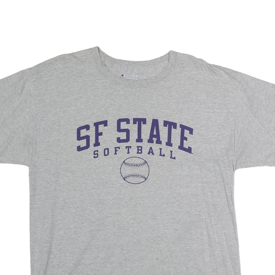 CHAMPION Mens Grey SF State Softball Graphic T-Shirt L Crew Neck Short Sleeve