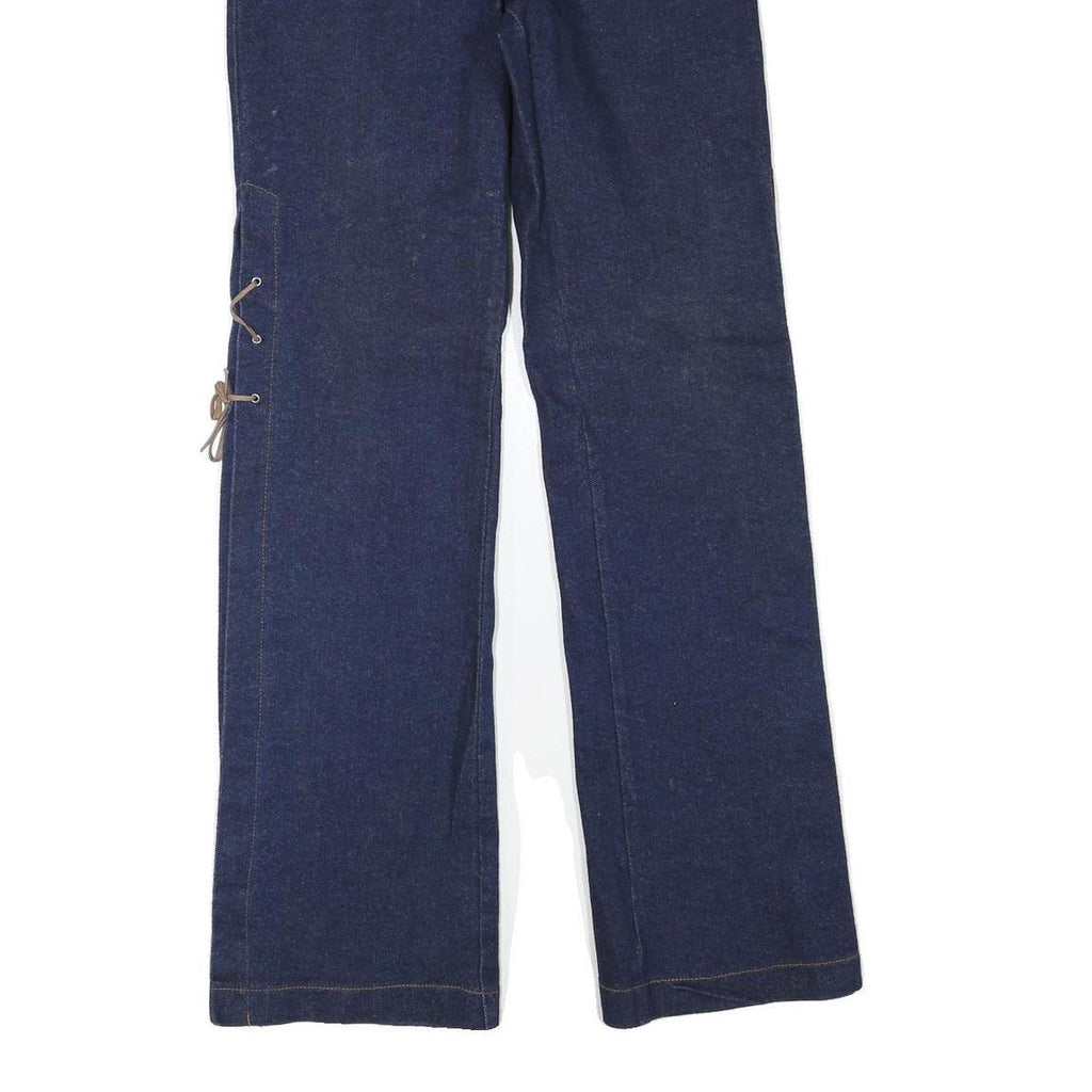 Womens Regular Fit Blue Denim Straight Jeans Cotton Blend W28 L32 Lace-Up Detail