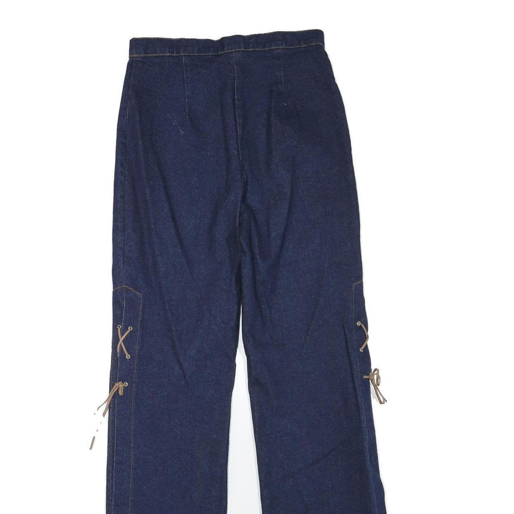 Womens Regular Fit Blue Denim Straight Jeans Cotton Blend W28 L32 Lace-Up Detail