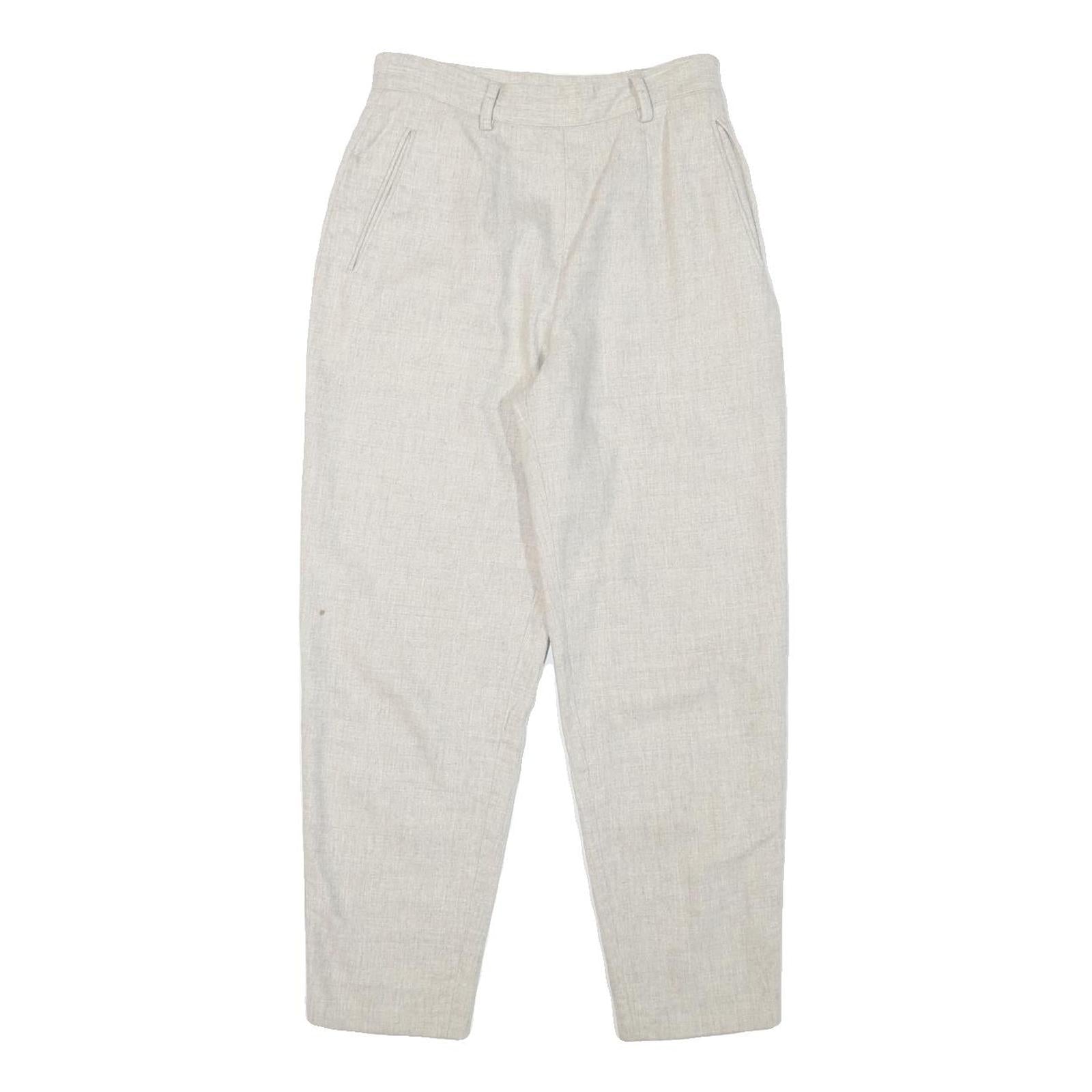 Womens Relaxed Wool Blend Cream Trousers Zip W24 L25 Casual Office Comfort