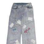 REN WOFEI Mens Blue Regular Straight Denim Stone Wash Jeans W26 L27 Distressed