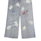 REN WOFEI Mens Blue Regular Straight Denim Stone Wash Jeans W26 L27 Distressed