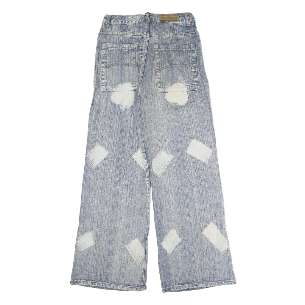 REN WOFEI Mens Blue Regular Straight Denim Stone Wash Jeans W26 L27 Distressed