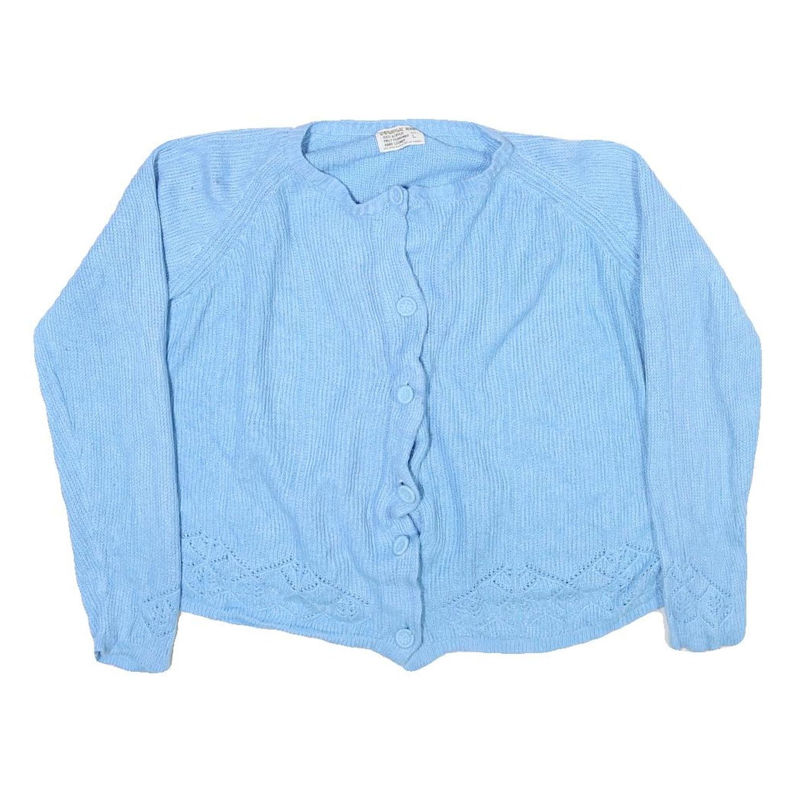 DOUBLE KNIT Womens Blue Plain Jumper Button Neck Basic Knit L Lightweight Soft