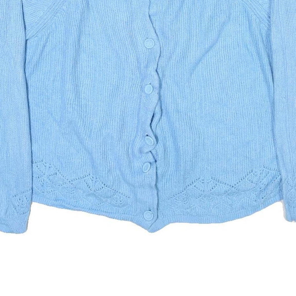 DOUBLE KNIT Womens Blue Plain Jumper Button Neck Basic Knit L Lightweight Soft