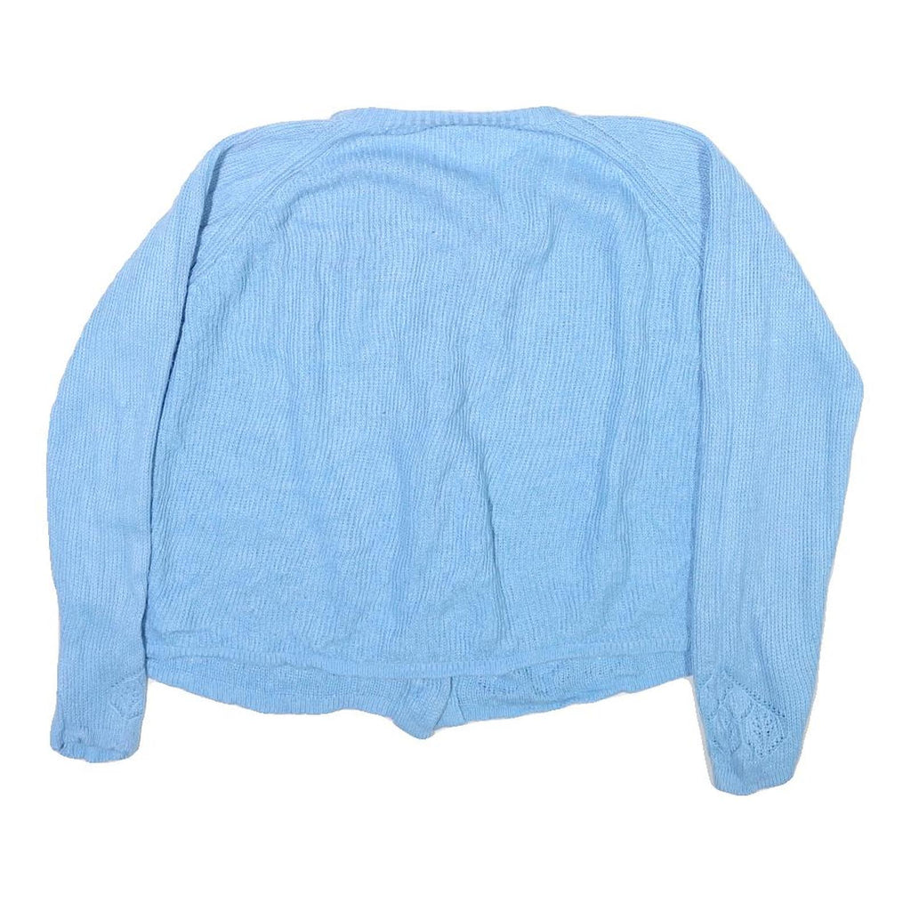 DOUBLE KNIT Womens Blue Plain Jumper Button Neck Basic Knit L Lightweight Soft