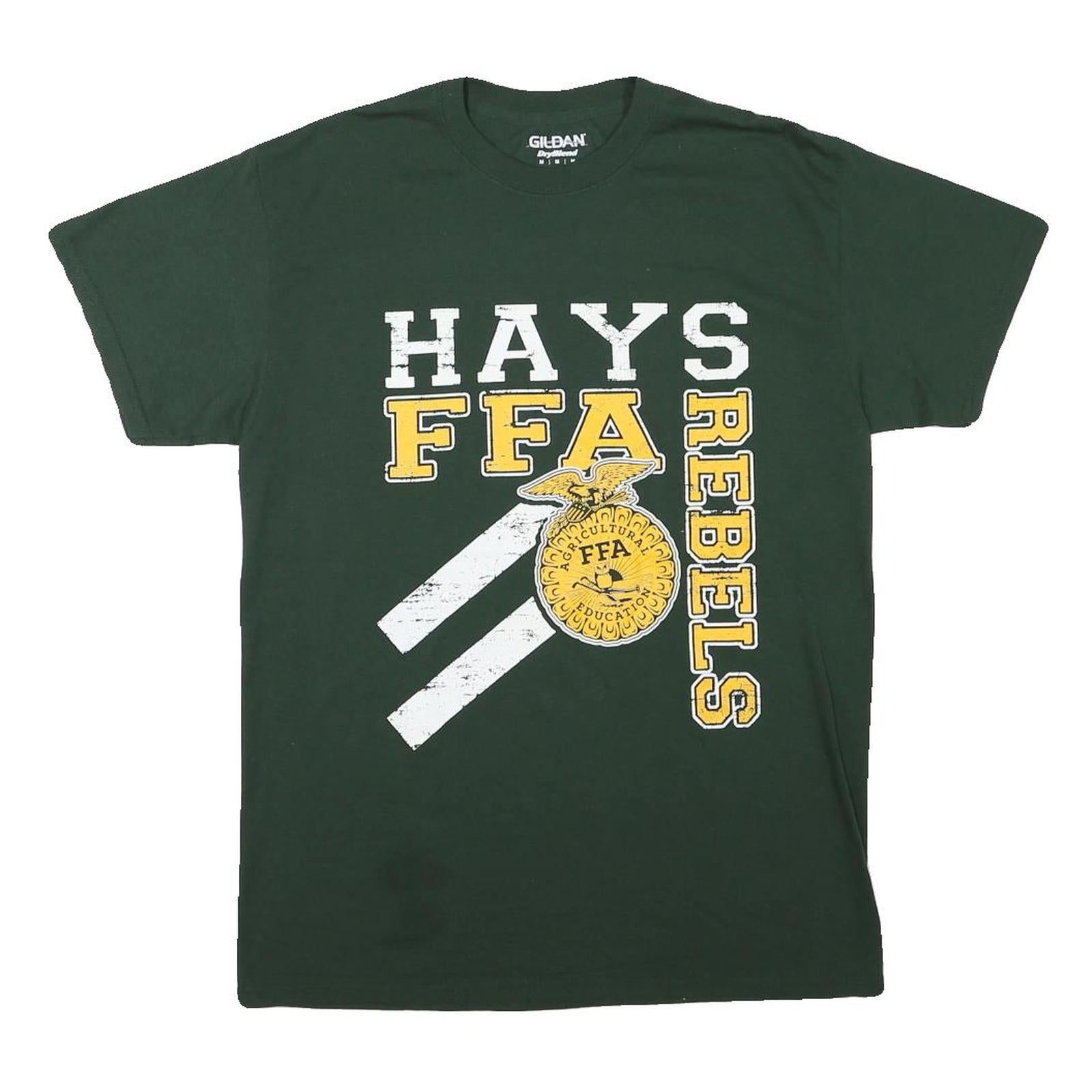 GILDAN Mens Green Hays FFA Rebels Graphic T-Shirt M Short Sleeve Crew Neck