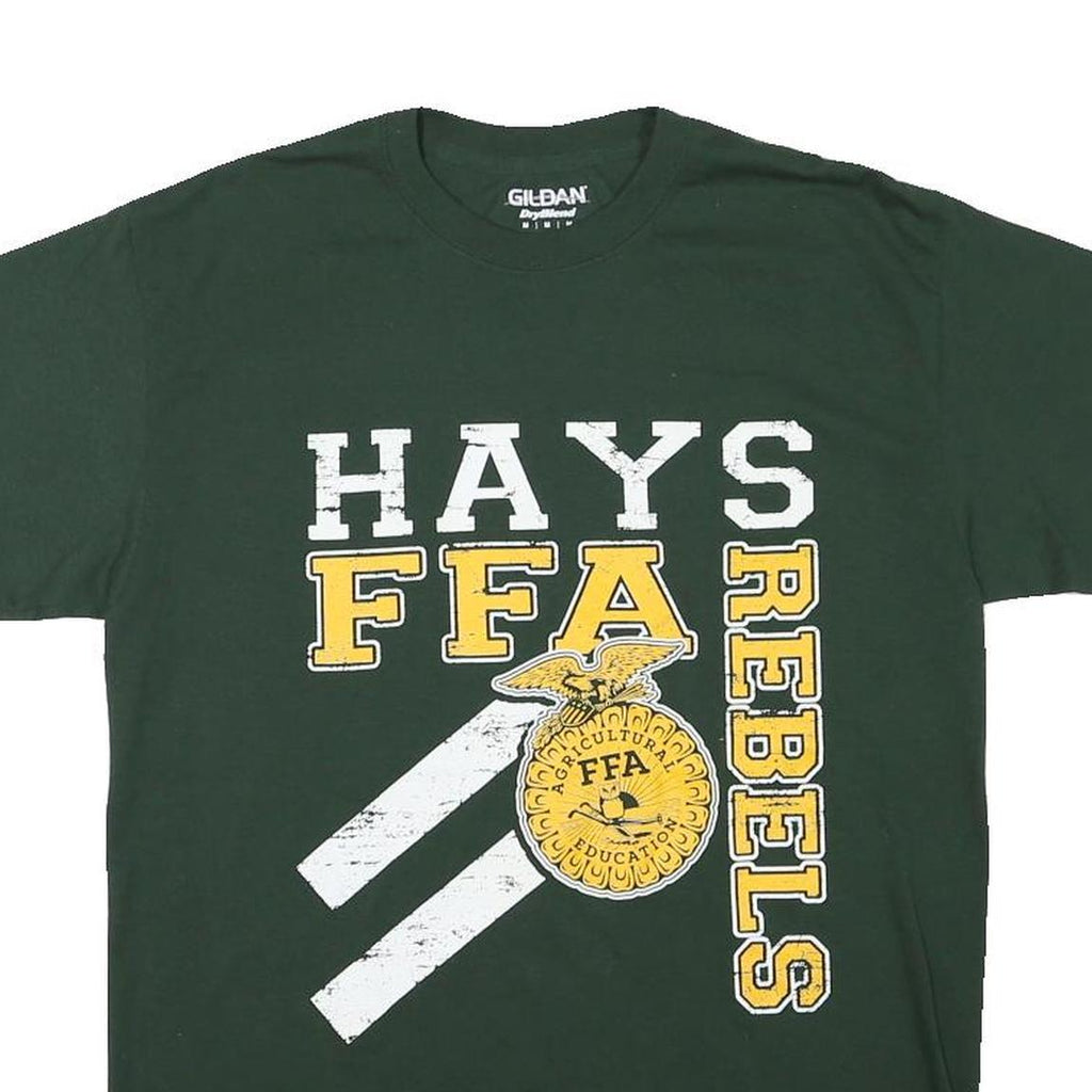 GILDAN Mens Green Hays FFA Rebels Graphic T-Shirt M Short Sleeve Crew Neck