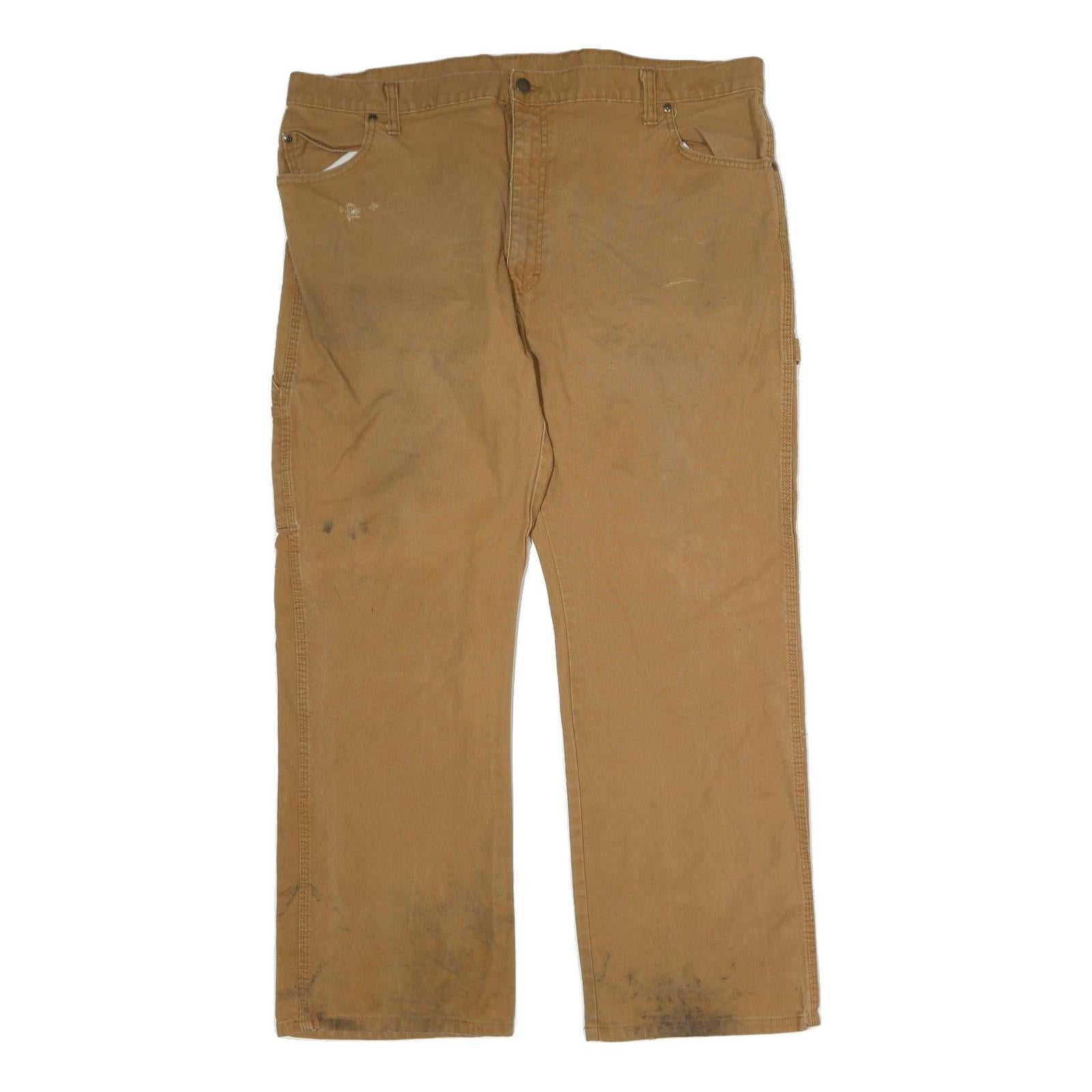 DICKIES Mens Cotton Brown Regular Fit Straight Leg Trousers W40 L32 Workwear