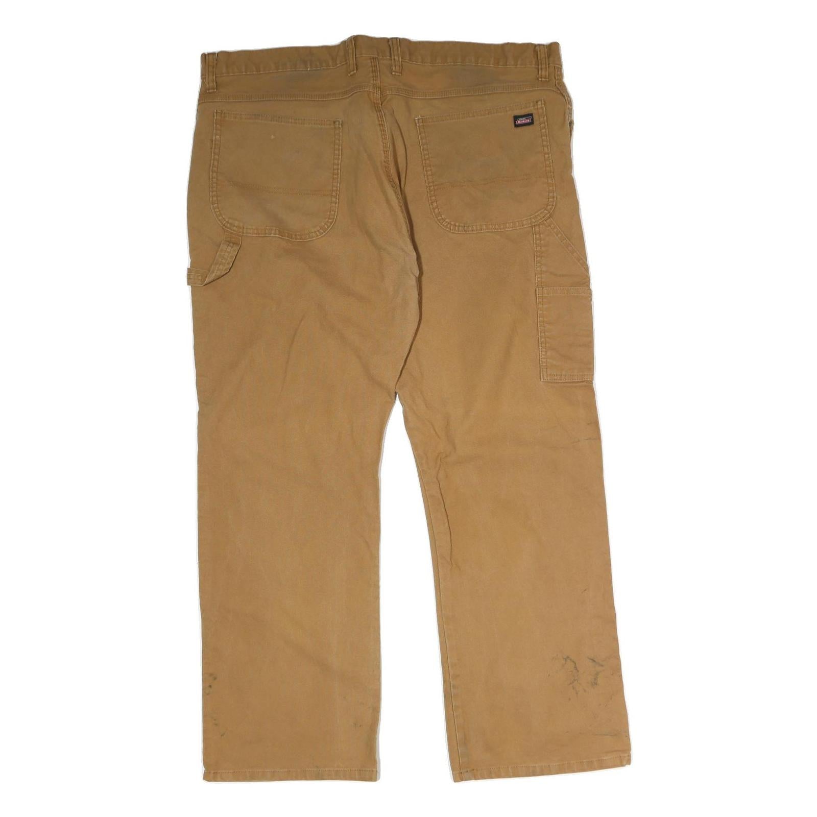 DICKIES Mens Cotton Brown Regular Fit Straight Leg Trousers W40 L32 Workwear