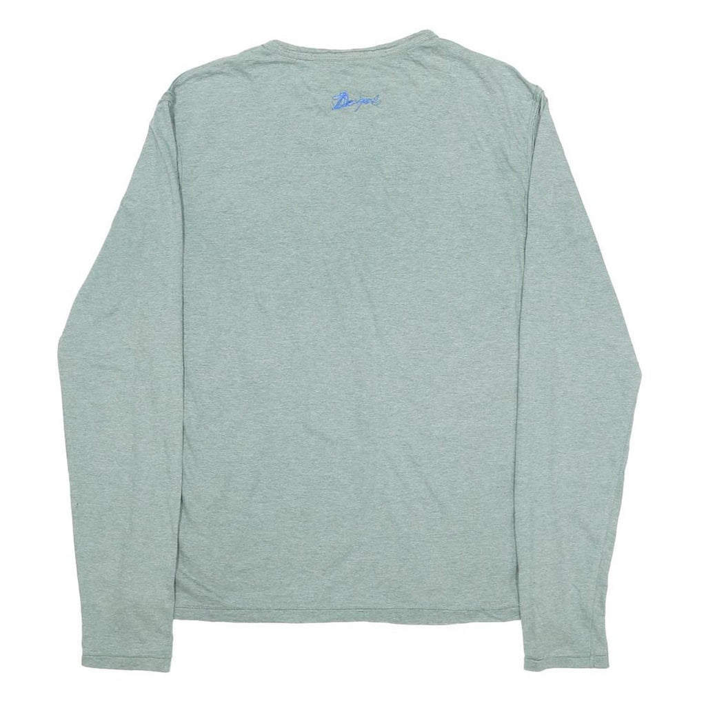 DESIGUAL Mens Blue Grey Graphic Modern Long Sleeve Round Neck M Cotton Blend