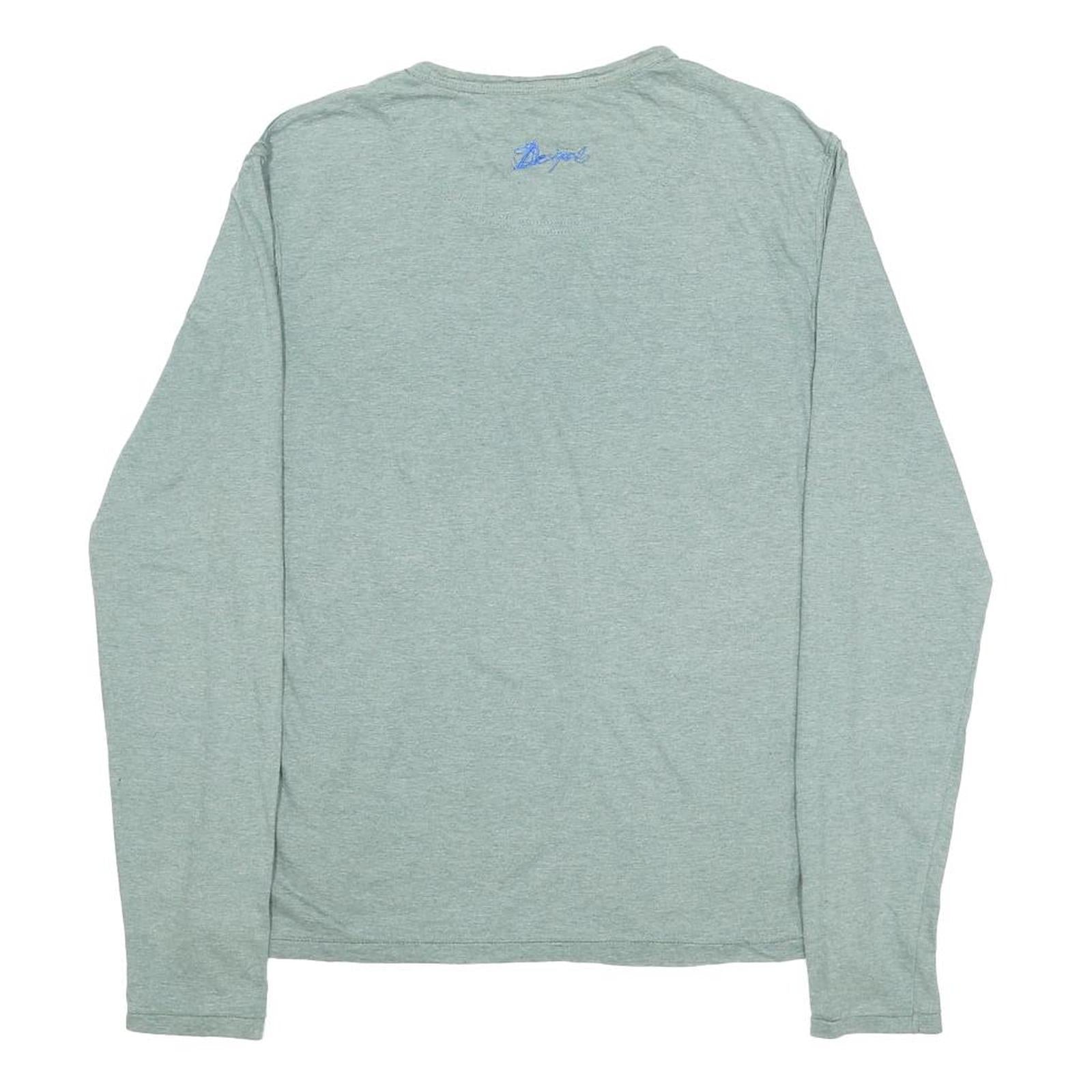 DESIGUAL Mens Blue Grey Graphic Modern Long Sleeve Round Neck M Cotton Blend