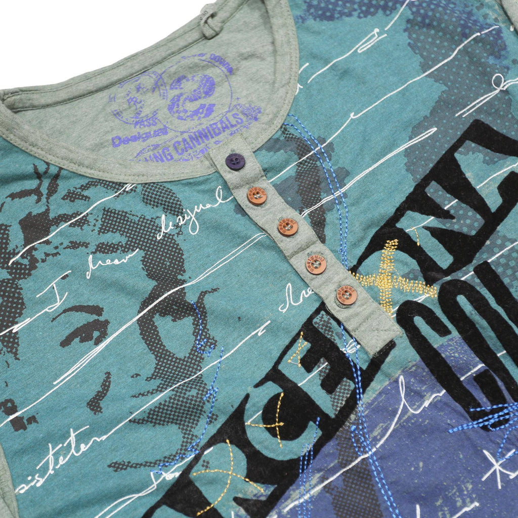 DESIGUAL Mens Blue Grey Graphic Modern Long Sleeve Round Neck M Cotton Blend