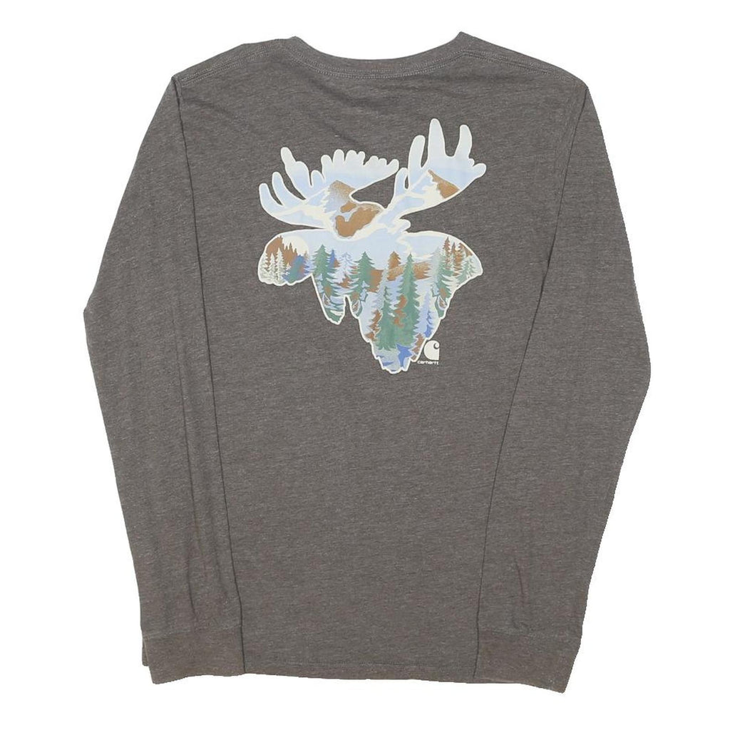 CARHARTT Boys Grey Moose Graphic Long Sleeve Crew Neck XL Cotton Blend T-Shirt