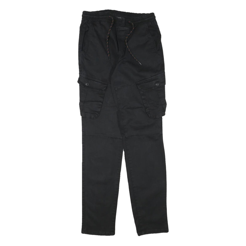 BLACKZI Mens Regular Black Cargo Trousers W29 L33 Cotton Blend Drawstring