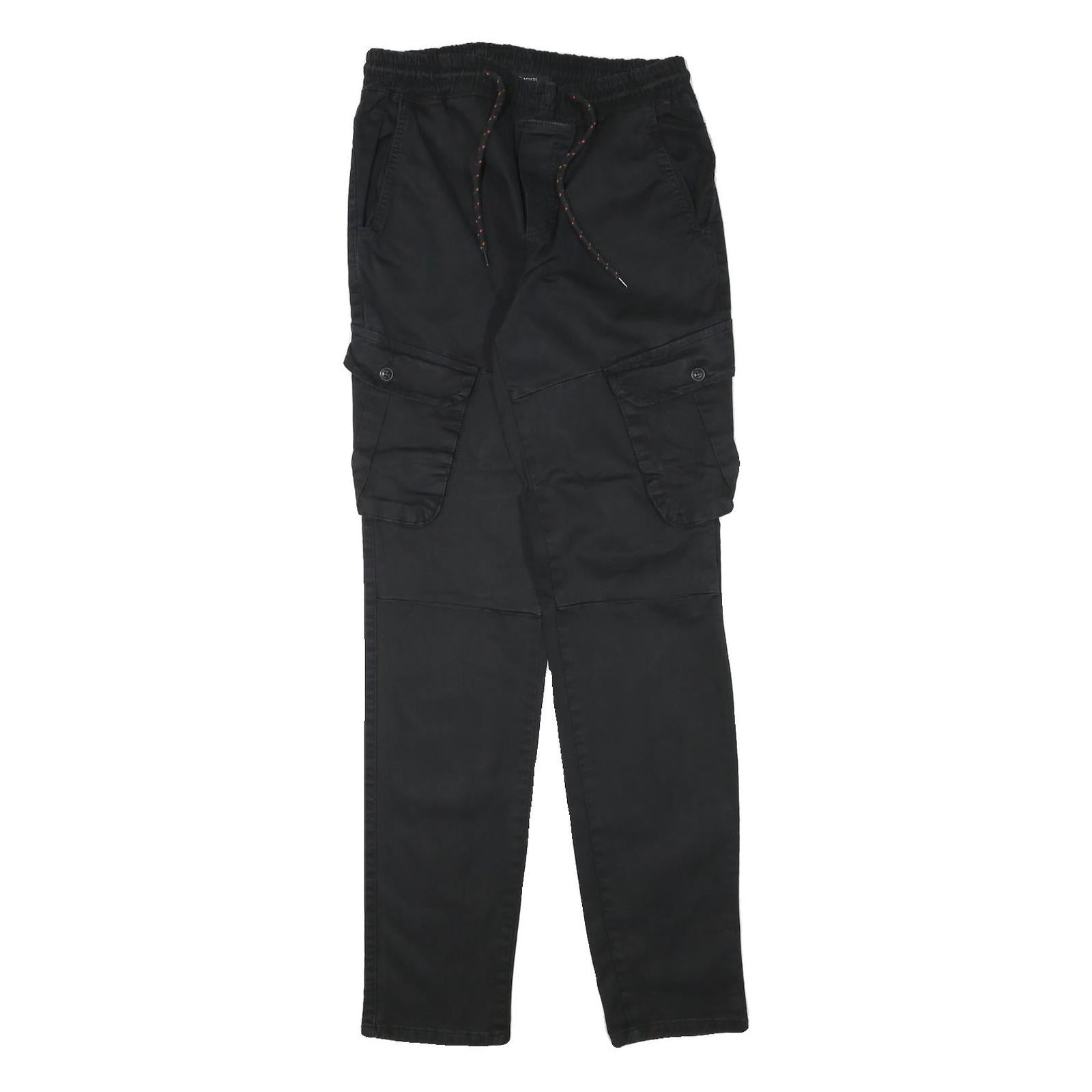 BLACKZI Mens Regular Black Cargo Trousers W29 L33 Cotton Blend Drawstring