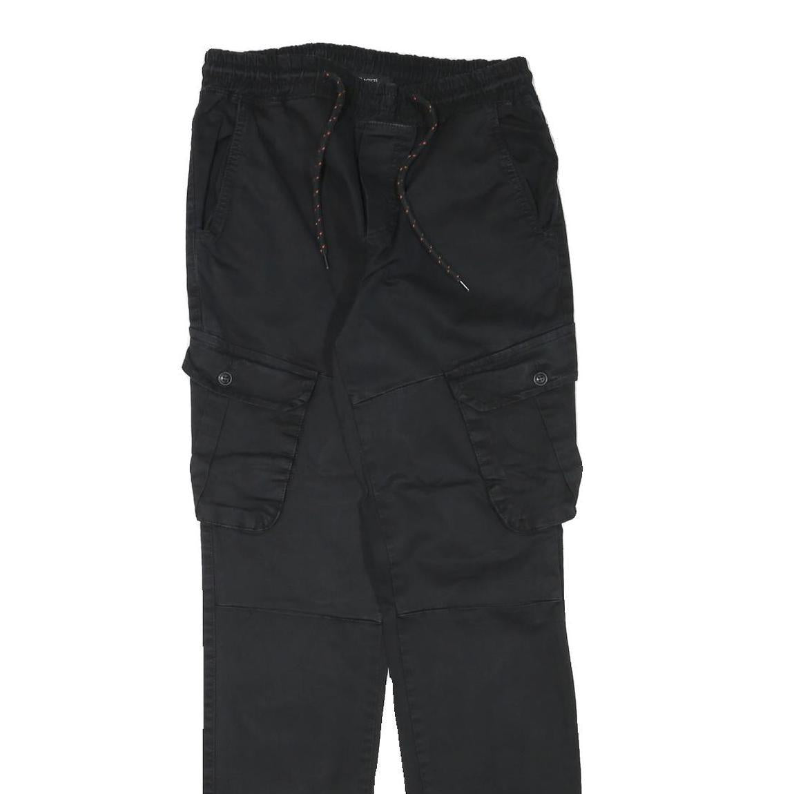 BLACKZI Mens Regular Black Cargo Trousers W29 L33 Cotton Blend Drawstring