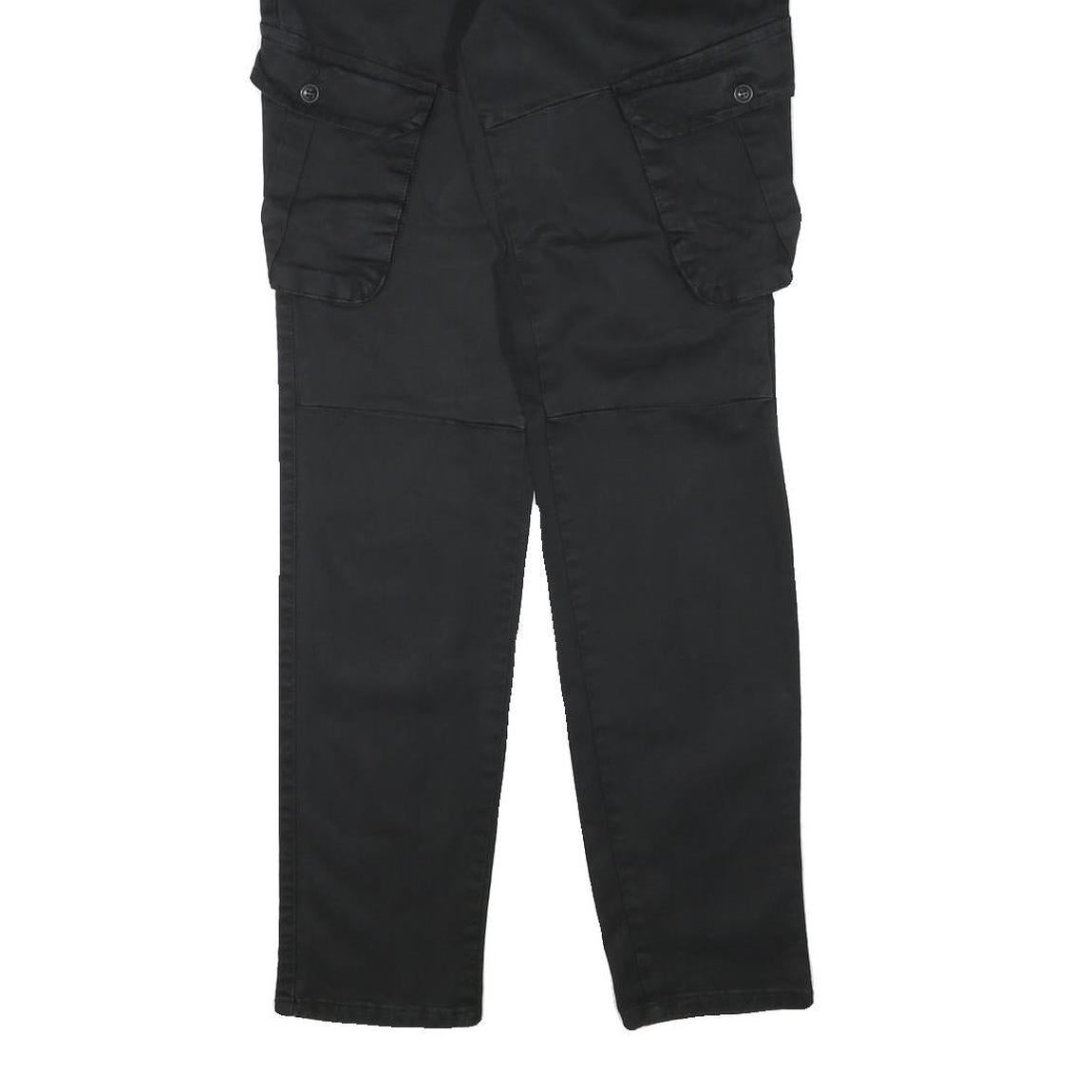 BLACKZI Mens Regular Black Cargo Trousers W29 L33 Cotton Blend Drawstring