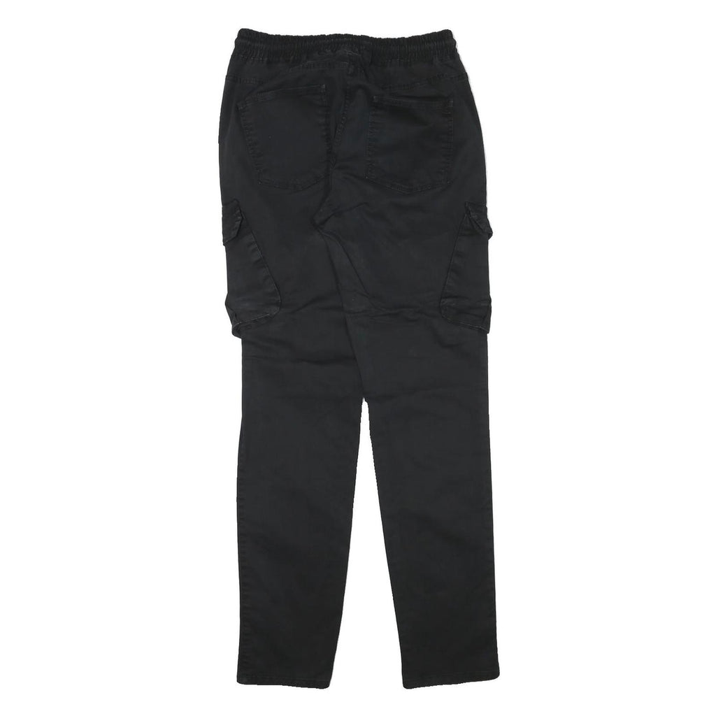 BLACKZI Mens Regular Black Cargo Trousers W29 L33 Cotton Blend Drawstring