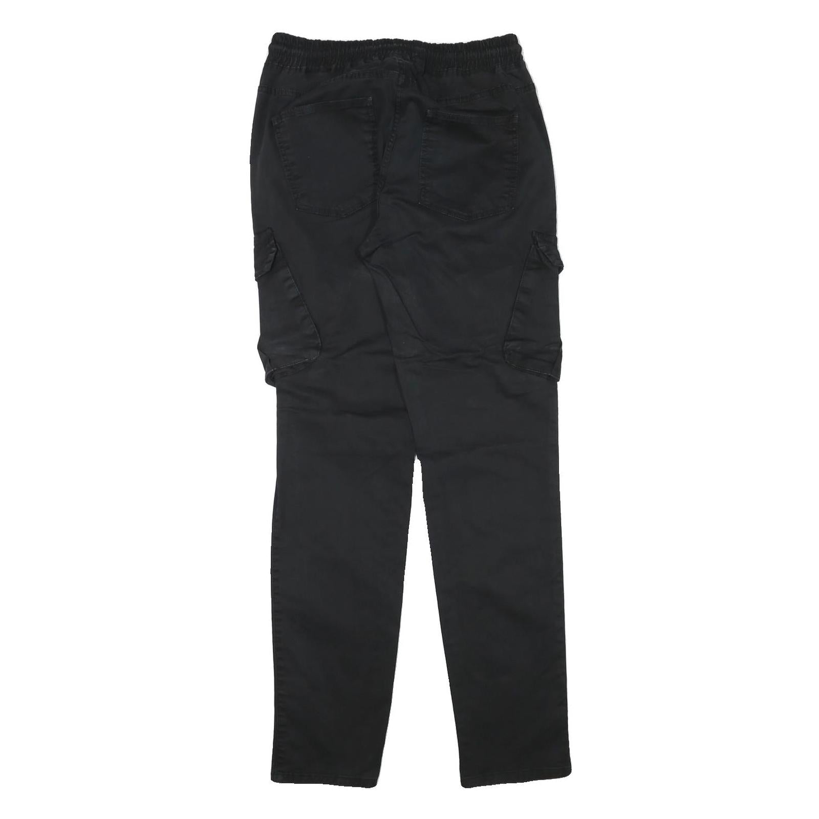 BLACKZI Mens Regular Black Cargo Trousers W29 L33 Cotton Blend Drawstring