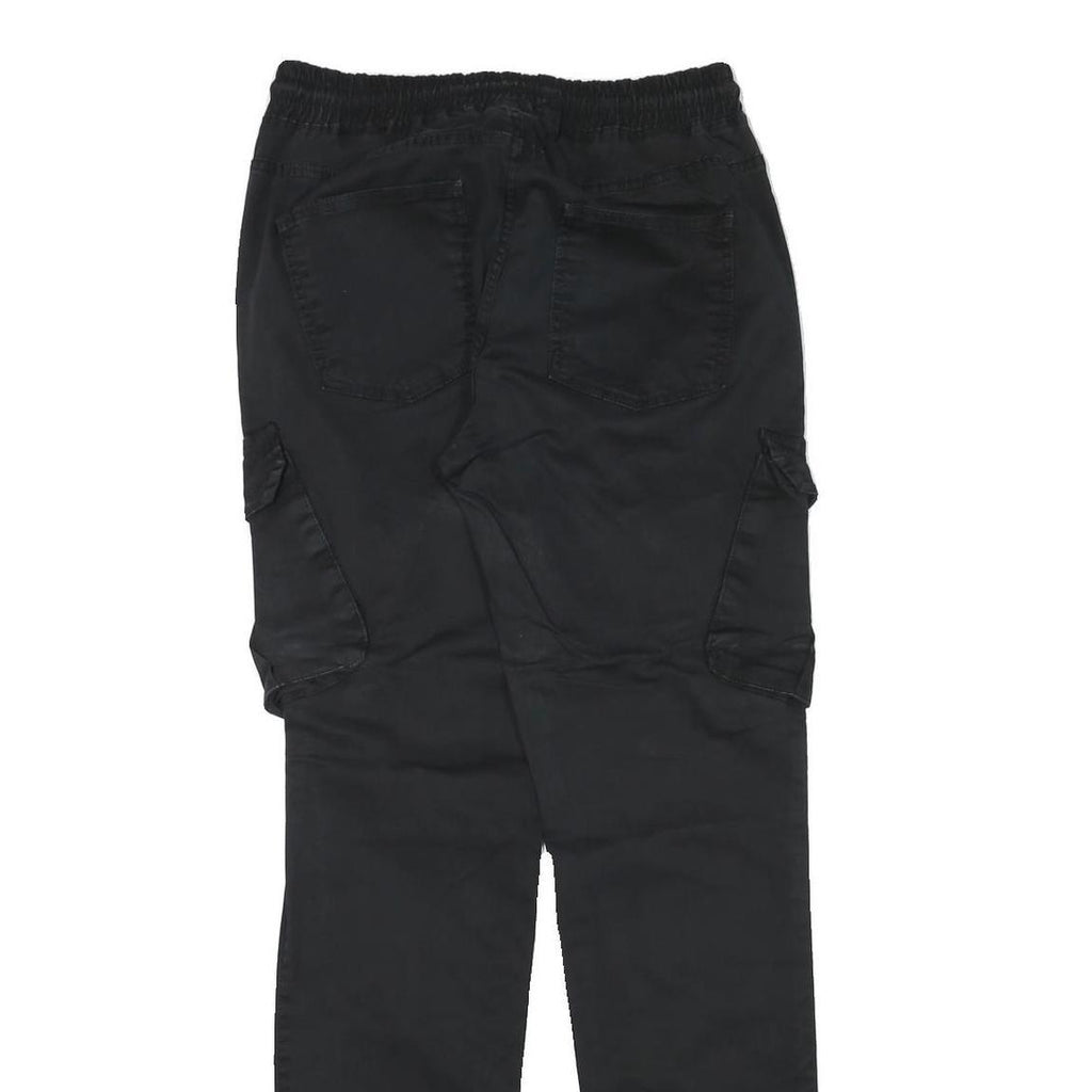 BLACKZI Mens Regular Black Cargo Trousers W29 L33 Cotton Blend Drawstring