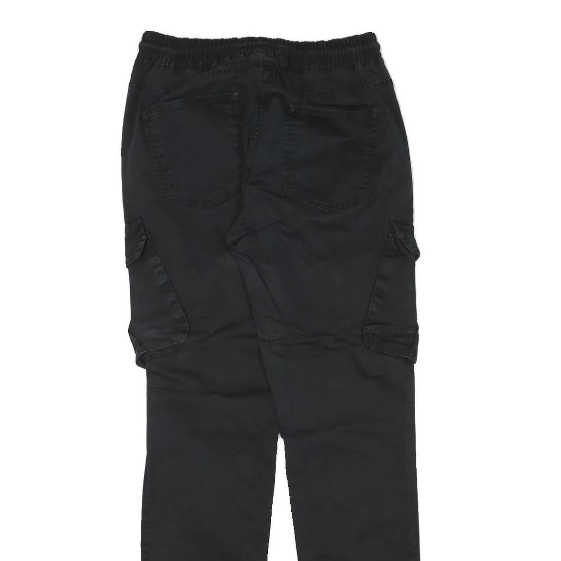 BLACKZI Mens Regular Black Cargo Trousers W29 L33 Cotton Blend Drawstring