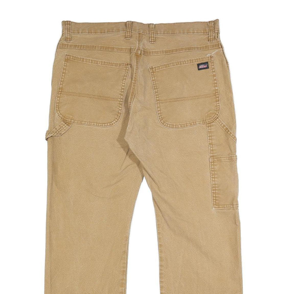 DICKIES Mens Cotton Blend Beige Regular Fit Straight Trousers W34 L30 Workwear