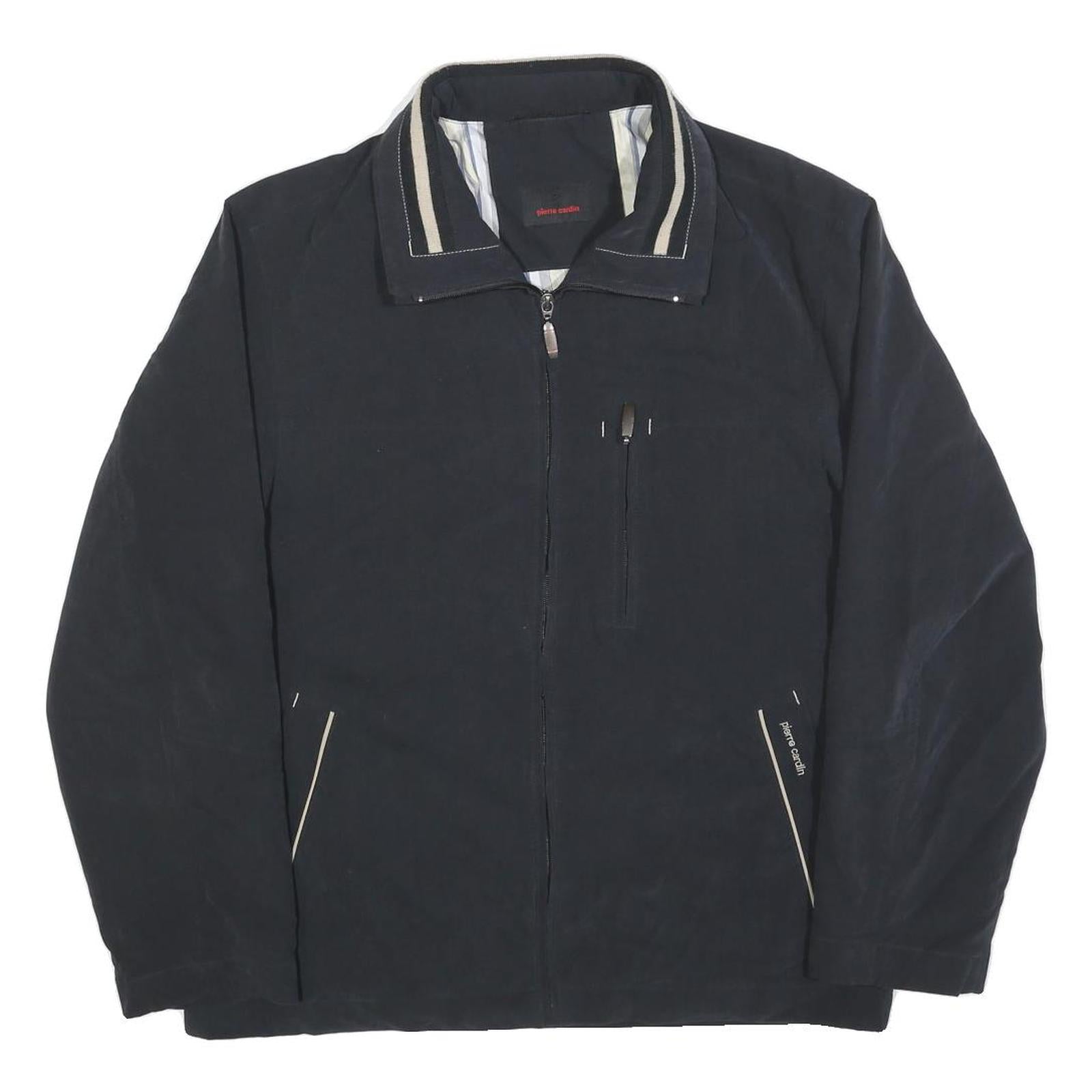 PIERRE CARDIN Mens Black Zip Jacket M Polyester Blend Plain Long Sleeve