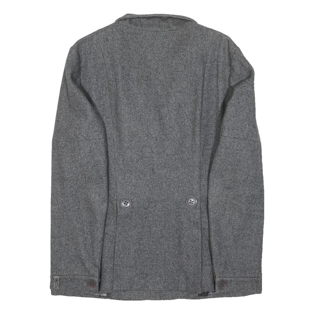DKNY Womens Grey Wool Blend Double Breasted Jacket L Woven Classic Button