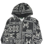 LAUREN RALPH LAUREN Womens Black & White Geometric Full Zip Hoodie L Relaxed Fit
