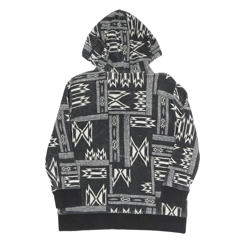 LAUREN RALPH LAUREN Womens Black & White Geometric Full Zip Hoodie L Relaxed Fit