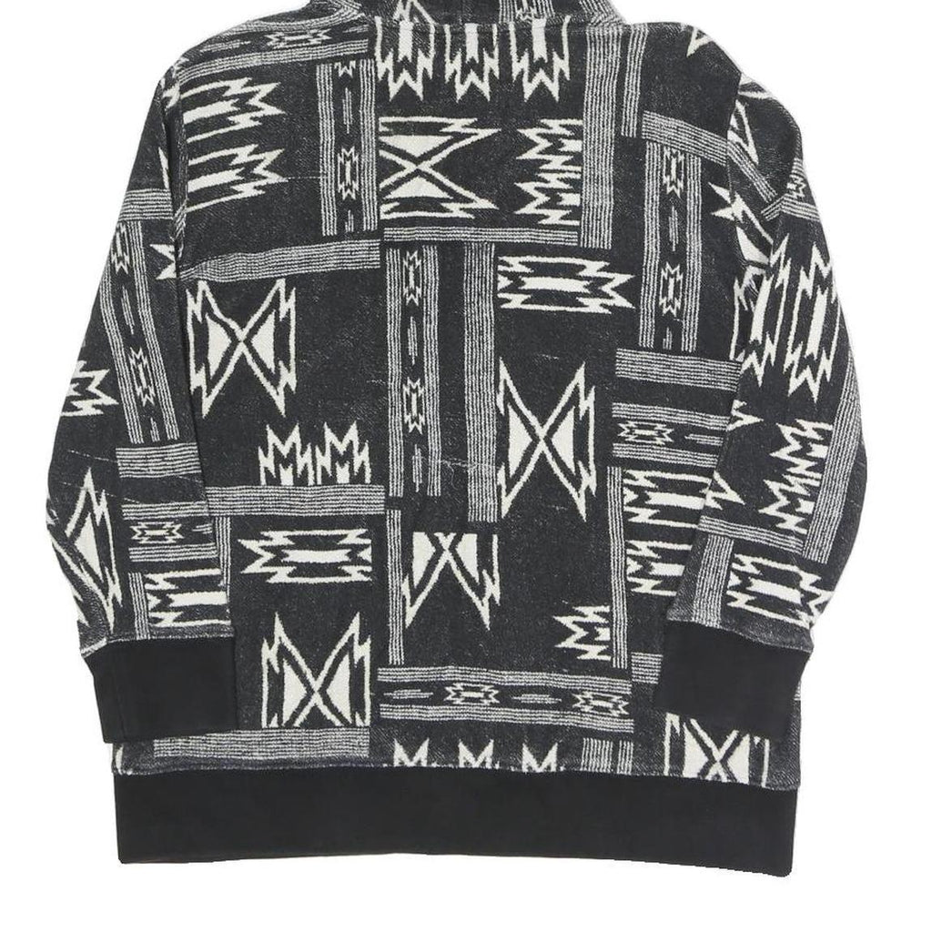 LAUREN RALPH LAUREN Womens Black & White Geometric Full Zip Hoodie L Relaxed Fit