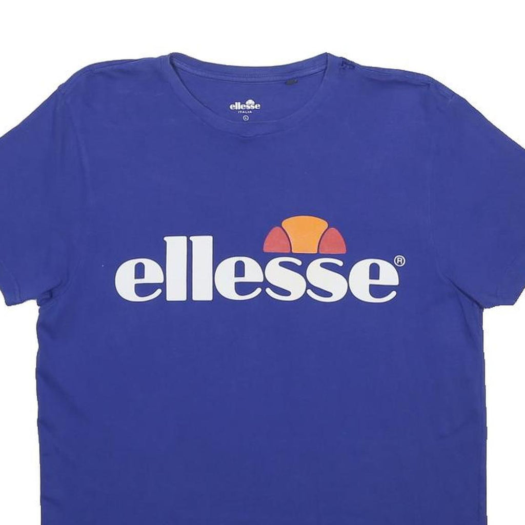 ELLESSE Womens Blue Logo Graphic T-Shirt L Short Sleeve Crew Neck Cotton Blend